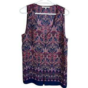 Daniel Rainn Boho Sleeveless Tunic Blouse Purple Blue Large